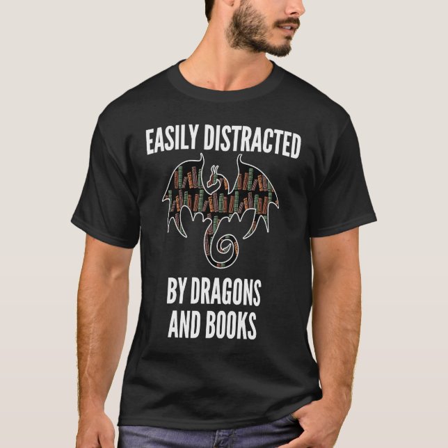 Leicht abgelenkt von Drachen und Bücher Nerd lesen T-Shirt (Vorderseite)