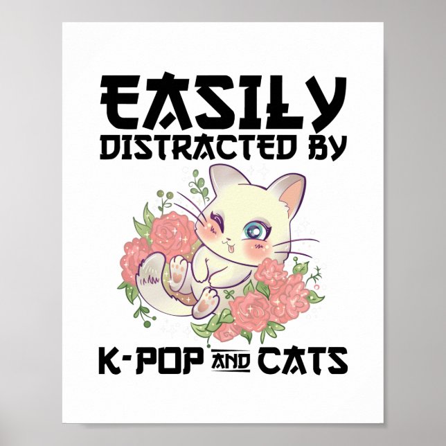Leicht abgelenkt von K-Pop und Katzen | Geschenke Poster (Vorne)