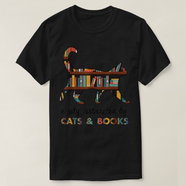 Leicht abgelenkt von Katzen und Büchern Cat & Book T-Shirt (Design vorne)