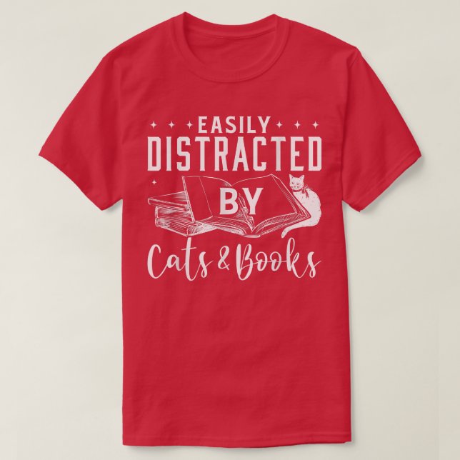 Leicht abgelenkt von Katzen und Büchern Cat & Book T-Shirt (Design vorne)