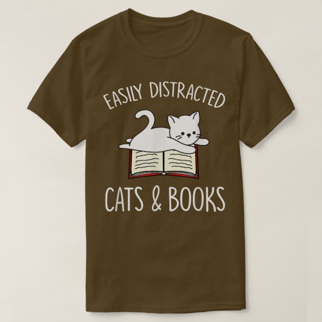 Leicht abgelenkt von Katzen und Buchliebhabern T-Shirt (Design vorne)