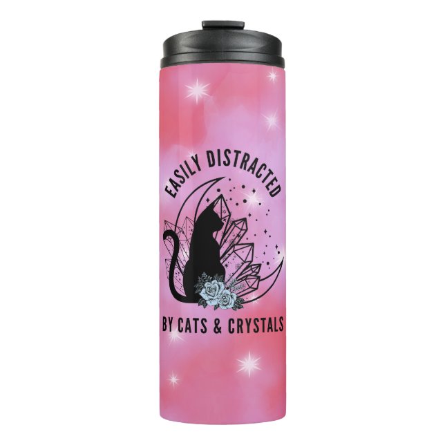 Leicht abgelenkt von Katzen und Kristallen Boho Thermosbecher (Vorderseite)