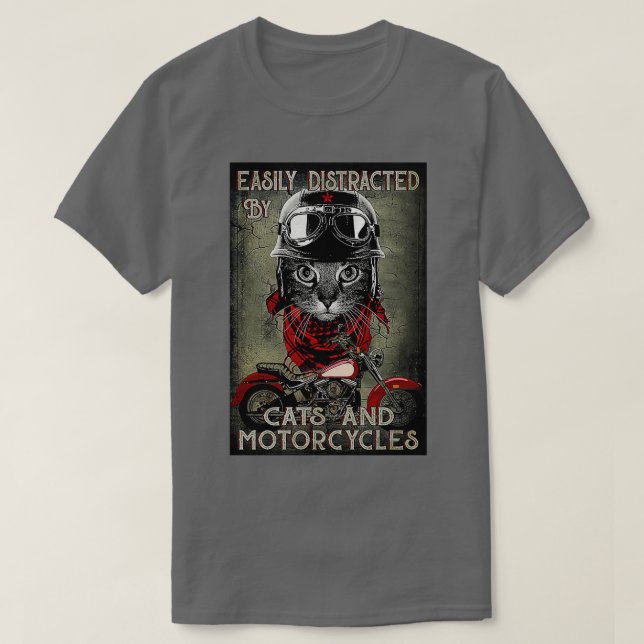 Leicht abgelenkt von Katzen und Motorrädern schwar T-Shirt (Design vorne)