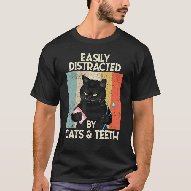 Leicht abgelenkt von Katzen & Zähne Zahnarzt H T-Shirt (Vorderseite)