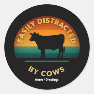 Leicht abgelenkt von Kühen Funny Farm Geschenk Lov Runder Aufkleber