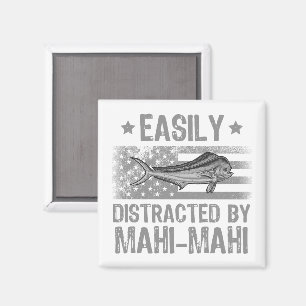 Leicht abgelenkt von Mahi Mahi, Fischer US-Flagge Magnet