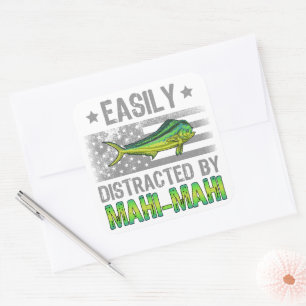 Leicht abgelenkt von Mahi Mahi, Fischer US-Flagge Quadratischer Aufkleber