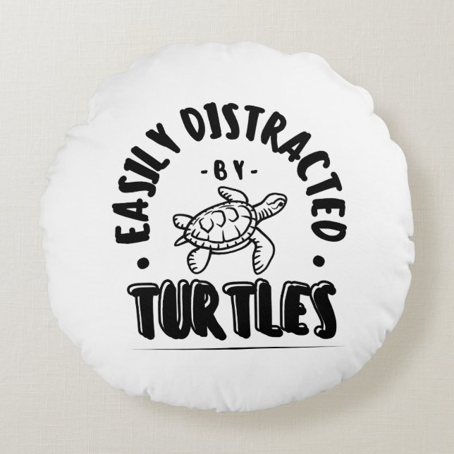 Leicht abgelenkt von Turtles Funny Rundes Kissen (Vorderseite)