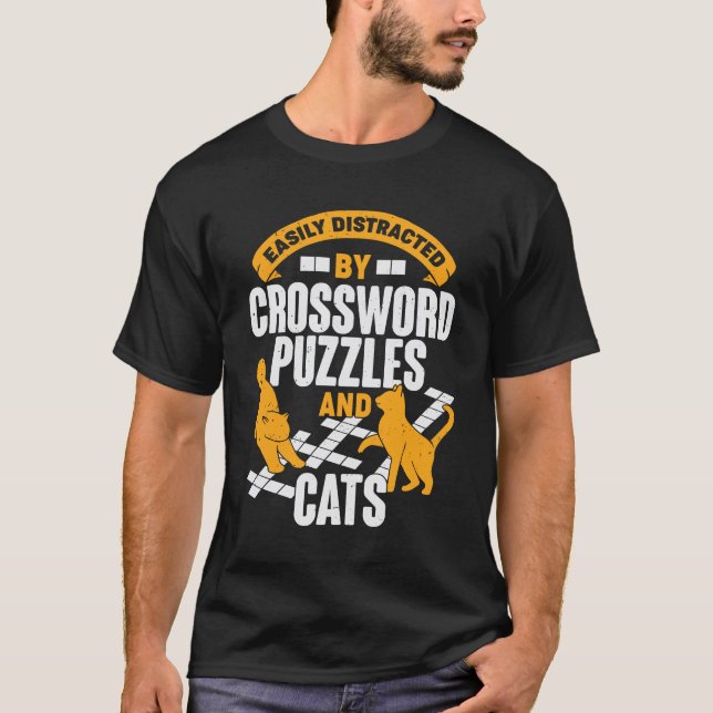Leicht ablenkbar durch Kreuzworträtsel und Katzen T-Shirt (Vorderseite)