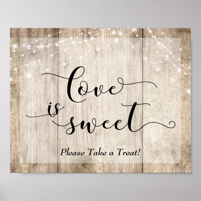 Leicht braunes Holz & Lights Liebe ist Sweet Desse Poster (Vorne)