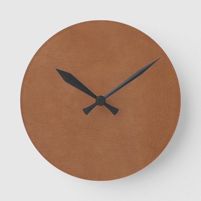 Leicht-braunes Leder-Digitaldruckuhr Runde Wanduhr (Vorderseite)