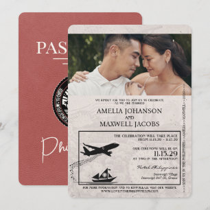 Leicht Burgund Philippinisches Reisepass-Hochzeit Einladung