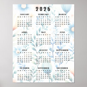 Leicht Florales Design 20256 Wandkalender Poster