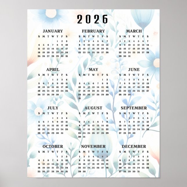 Leicht Florales Design 20256 Wandkalender Poster (Vorne)