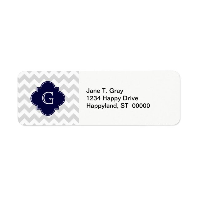 Leicht graue Zickzack Navy Quatrefolienmonogramm (Vorne)