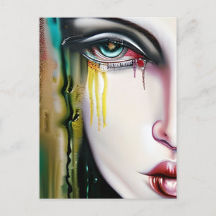 Leicht gruselige, aber schöne Frau mit Tränen Postkarte