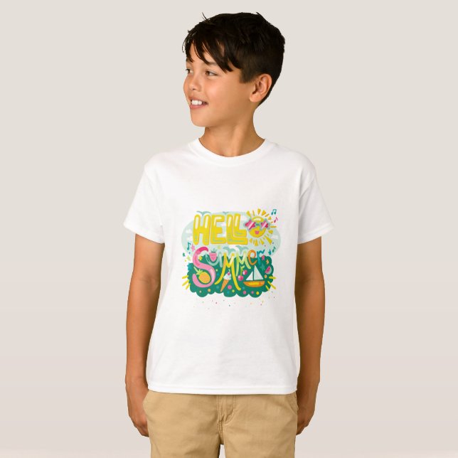 Leicht Niedlicher "Hello Summer" Text T-Shirt (Vorne ganz)