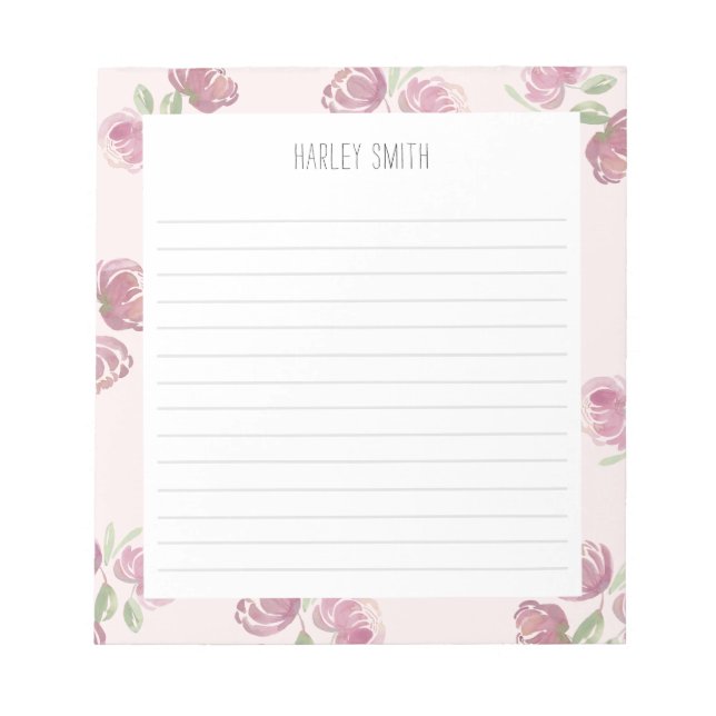 Leicht rosa, florlinierte Notepad Notizblock (Vorderseite)