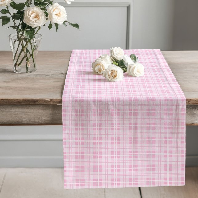 Leicht rosa Karierter Runner Minimalistische Dekor Großer Tischläufer (Lightweight Pink Plaid Runner Minimalist Decor)