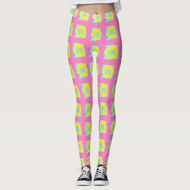 Leicht rosa mit Zitronen und blauen Sportdamen nie Leggings (Vorderseite)
