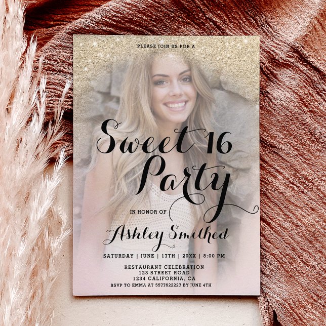 Leicht vergoldeter Glitzer elegantes Foto Budget S (light gold glitter elegant photo budget Sweet 16)