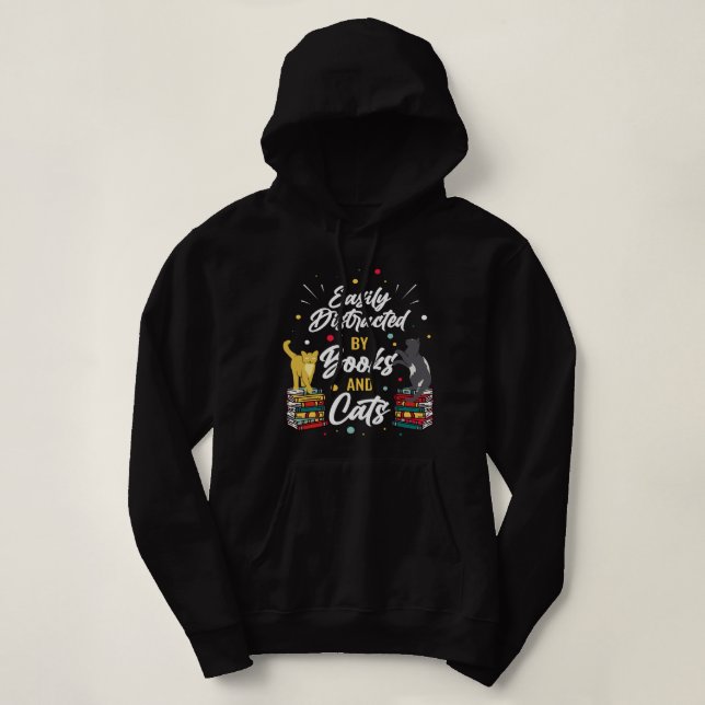 Leicht von Büchern und Katzen abgelenkt Hoodie (Design vorne)
