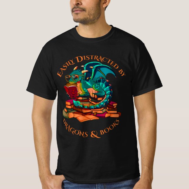 Leicht von Drachen und Büchern abgelenkt T-Shirt (Vorderseite)
