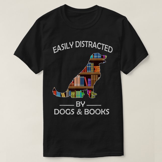 Leicht von Hunden und Büchern abgelenkt Funny Gold T-Shirt (Design vorne)