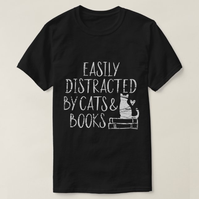 leicht von Katzen und Büchern abgelenkt - Buchlieb T-Shirt (Design vorne)