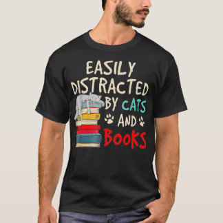 Leicht von Katzen und Büchern abgelenkt - Cat-Book T-Shirt