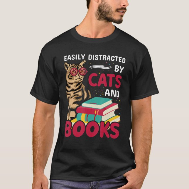 Leicht von Katzen und Büchern abgelenkt Leserbibli T-Shirt (Vorderseite)