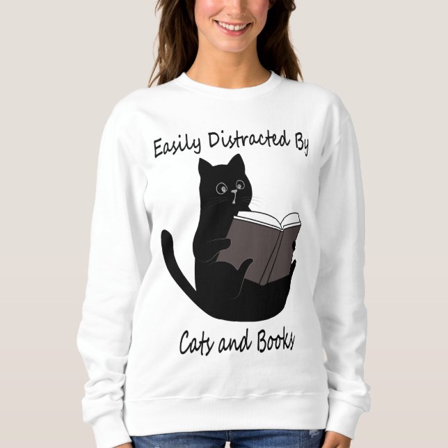 Leicht von Katzen und Büchern abgelenkt, Niedliche Sweatshirt (Vorderseite)
