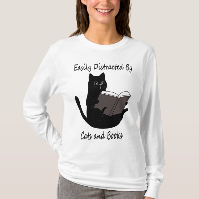 Leicht von Katzen und Büchern abgelenkt, Niedliche T-Shirt (Vorderseite)