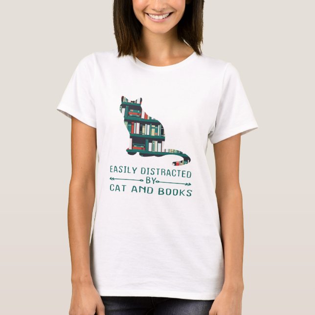 Leicht von Katzen und Büchern abgelenkt T-Shirt (Vorderseite)