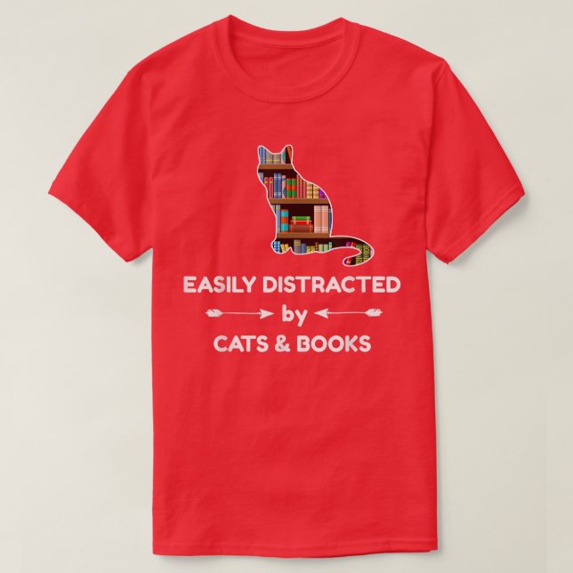 Leicht von Katzen und Büchern abgelenkt  T-Shirt (Design vorne)