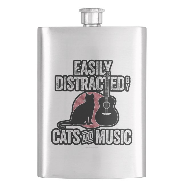 Leicht von Katzen und Musik abgelenkt Flachmann (Vorderseite)
