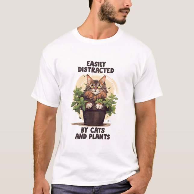 Leicht von Katzen und Pflanze abgelenkt T-Shirt (Vorderseite)