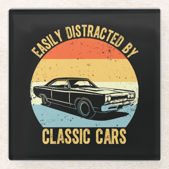 Leicht von klassischen Autos abgelenkt Glasuntersetzer (Vorderseite)