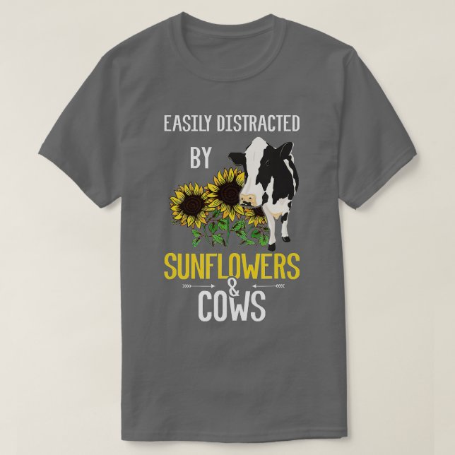 Leicht von Sonnenblumen und Kühen abgelenkt T-Shirt (Design vorne)