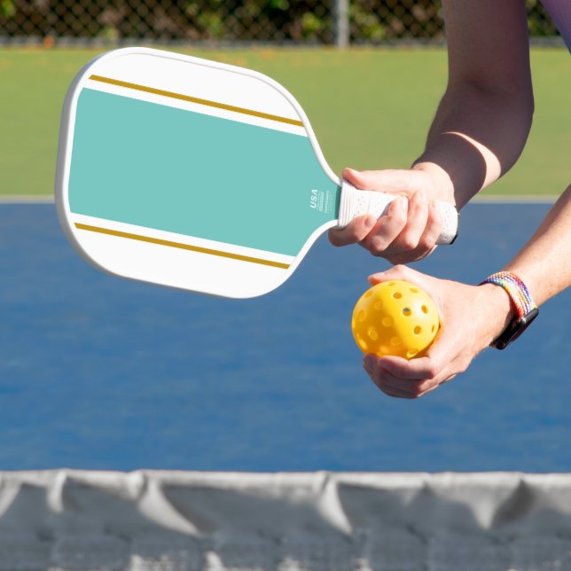 Leichte, Aquamarine, braune Streifen auf Weiß Pickleball Schläger (InSitu)