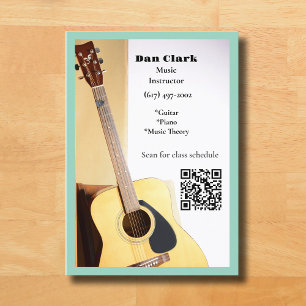 Leichte Aquamarine QR-Code-Musiklehrerin Akustisch Visitenkarte