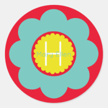 Leichte Aquamarine und gelbe Blume auf roter Monog