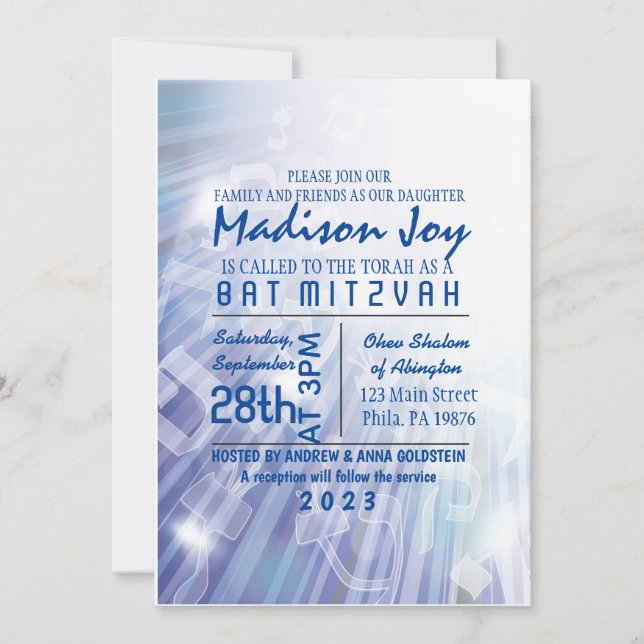 LEICHTE Bar BAT Mitzvah Einladung (Vorderseite)
