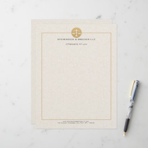 Leichte beige Leinen & Gold Law Practice Scale Briefbogen