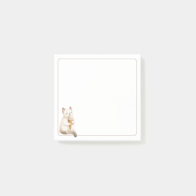 Leichte, beige Niedliche Katze mit Eiscreme Post-it Klebezettel (Vorderseite)