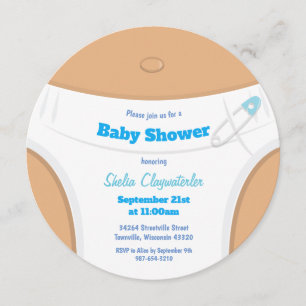 Leichte braune Haut und Windeln Blau Babyparty Einladung