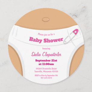 Leichte braune Haut und Windeln rosa Babyparty Einladung