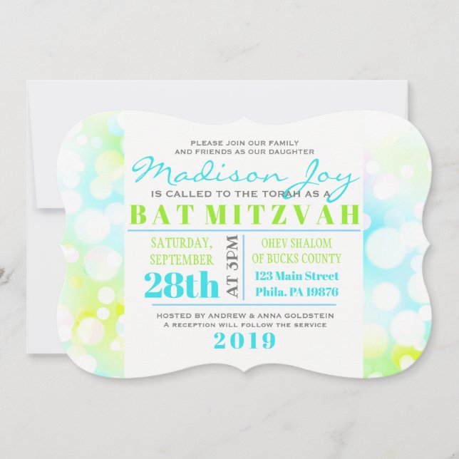 LEICHTE BUBBLES Bat Mitzvah Einladung (Vorderseite)
