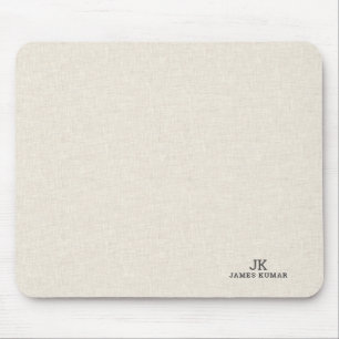 Leichte Creme Linen Textur Print Monogram Mousepad