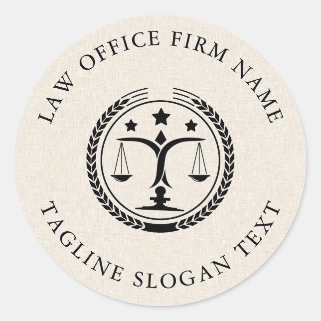Leichte Creme Linen Textur Schwarze Logo Custom Te Runder Aufkleber (Vorderseite)